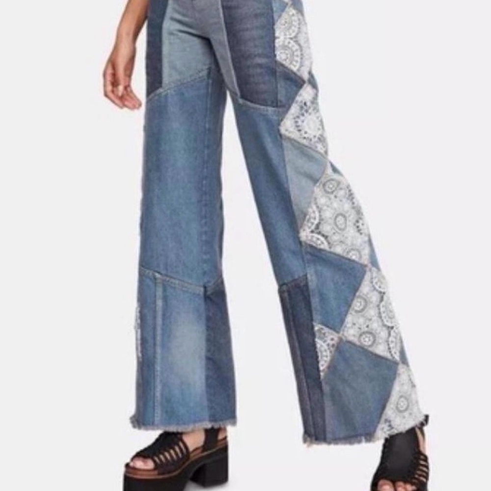 NWOT Free People My Element Patchwork Wide Leg Jeans